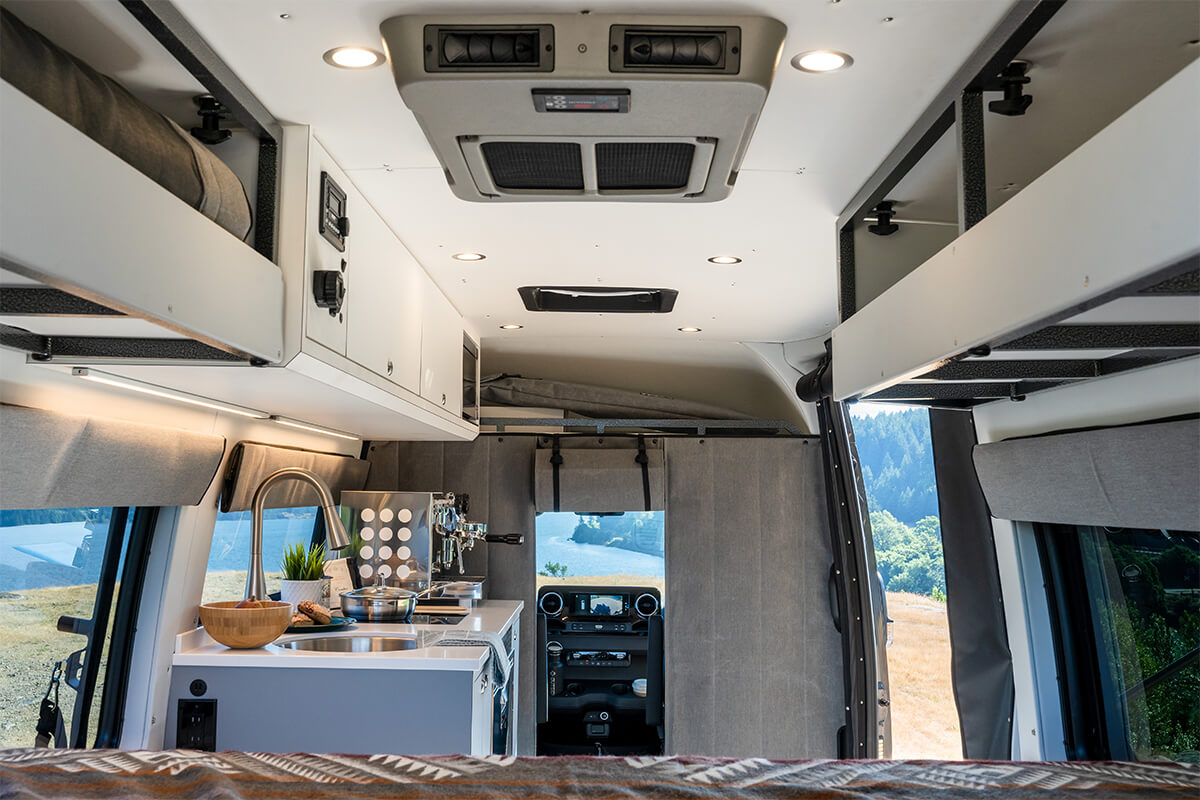 custom van conversion Ristretto 2020 mercedes benz sprinter 170 dually 4wd graphite grey interior cabin