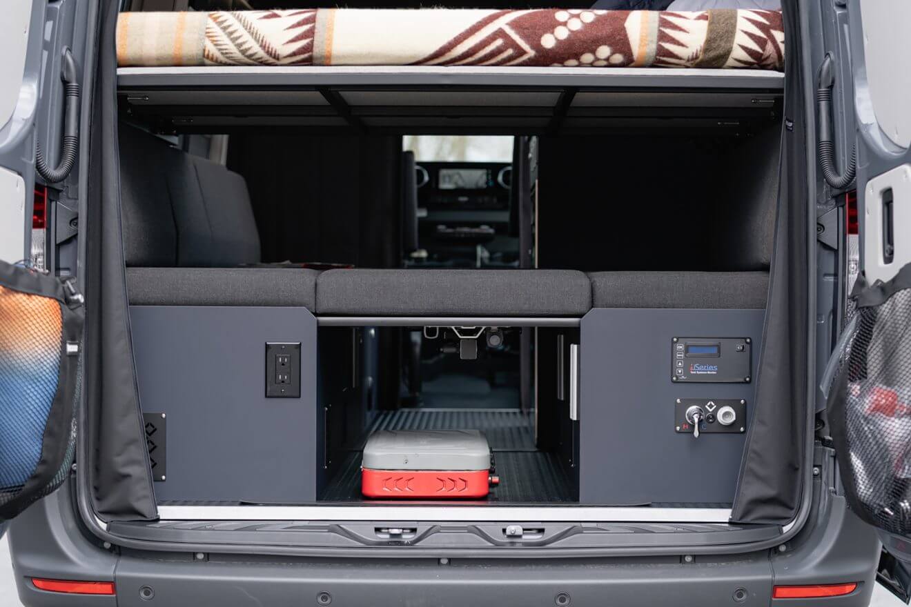 custom van conversion Joint Venture Van 2021 mercedes benz sprinter 144 4wd seat two sleep four rear interior garage extra sleeping