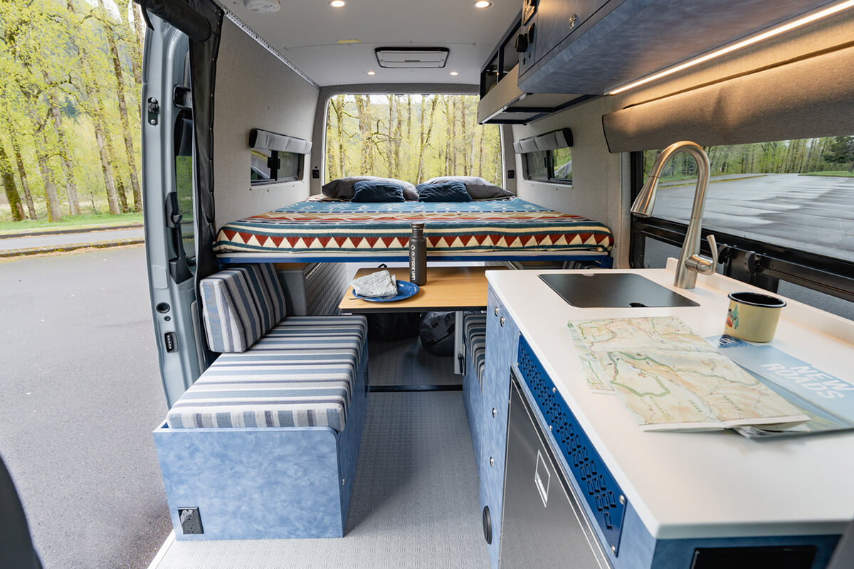 custom van conversion nor’easter 2021 mercedes benz sprinter 144 4wd seat two sleep three