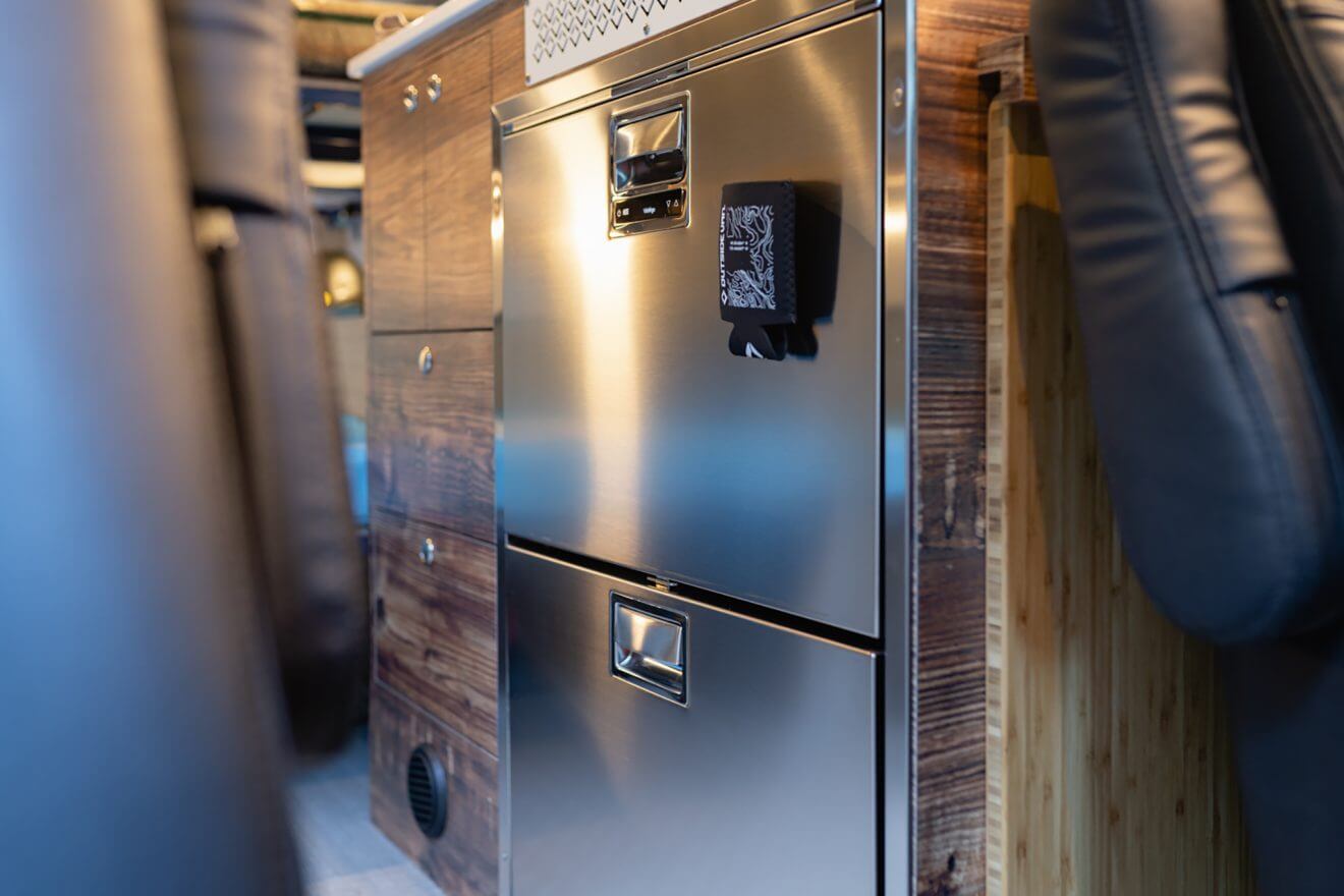 custom van conversion first chair 2020 mercedes benz sprinter 170 4wd seat four sleep four galley refrigerator stainless steel sink