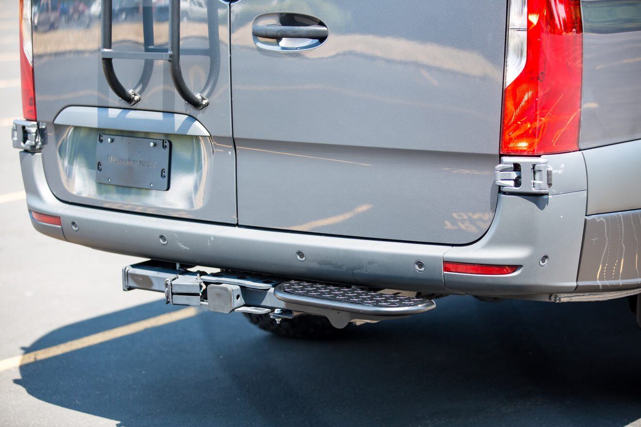 Detail of rear bumber on custom off road sprinter van
