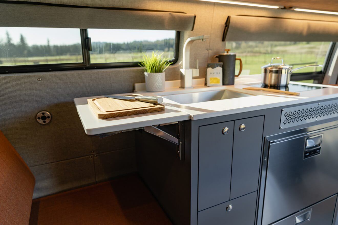 custom van conversion horseshoe canyon 2021 mercedes benz sprinter 170 4wd flip up galley table
