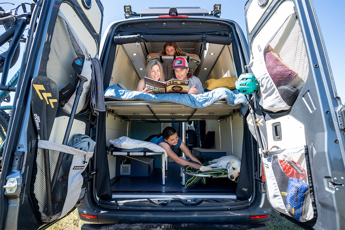 custom van conversion Zeus 2019 mercedes benz sprinter 170 EXT 4wd dually rear garage sleeps five
