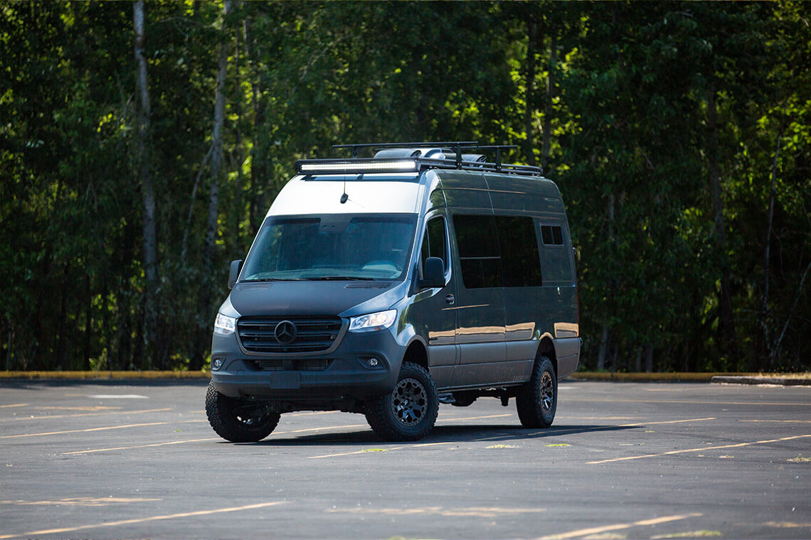 Custom Off Road Sprinter van in parking lot