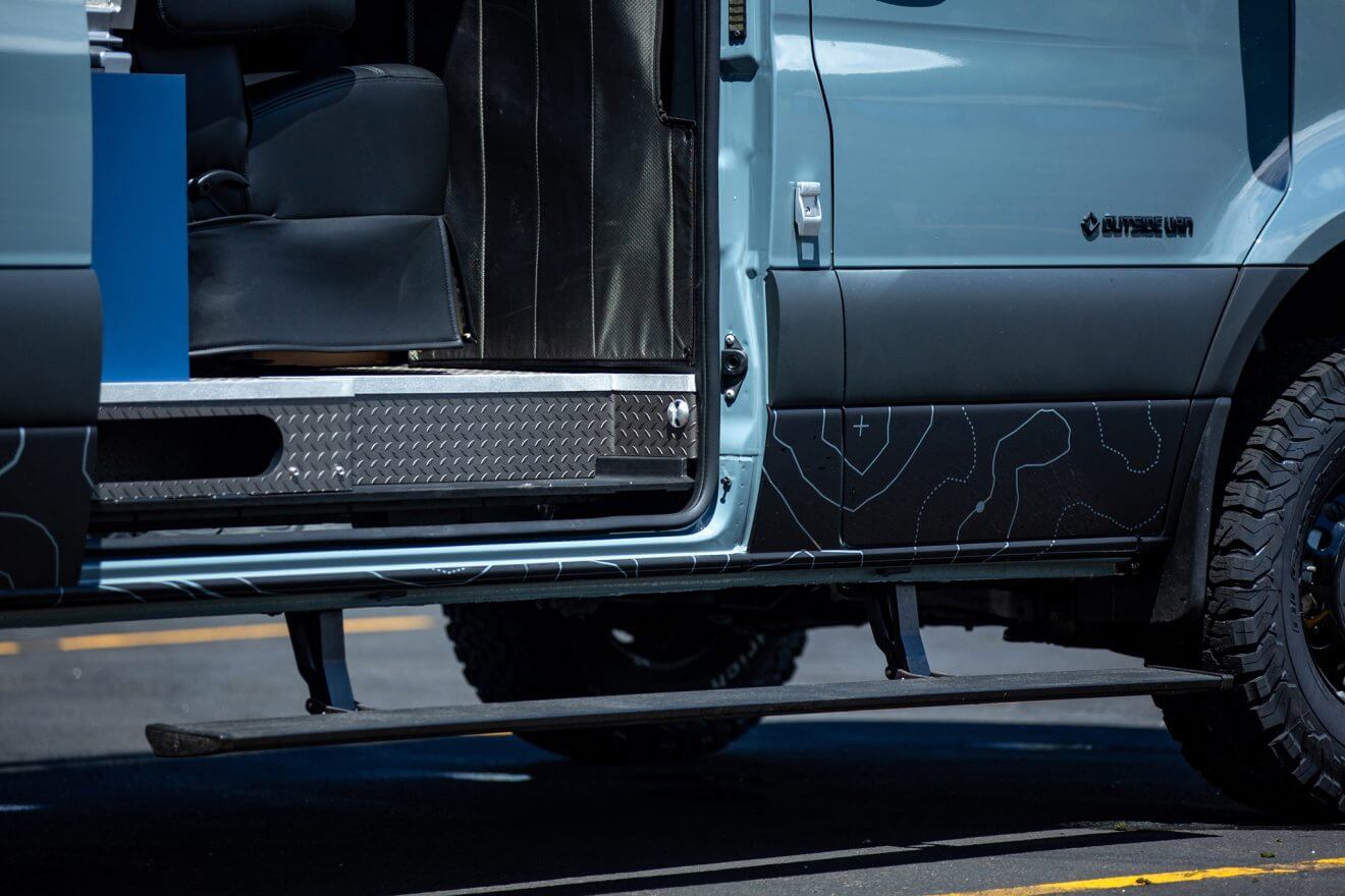 Detail image of custom step on off road sprinter van