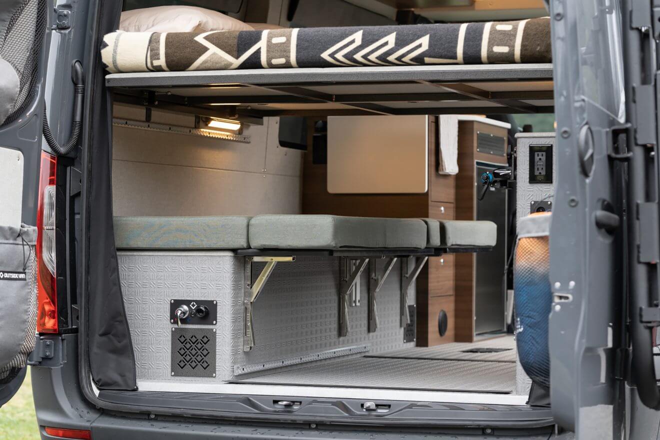 rear garage flip-up panels and bench seat extra sleeping