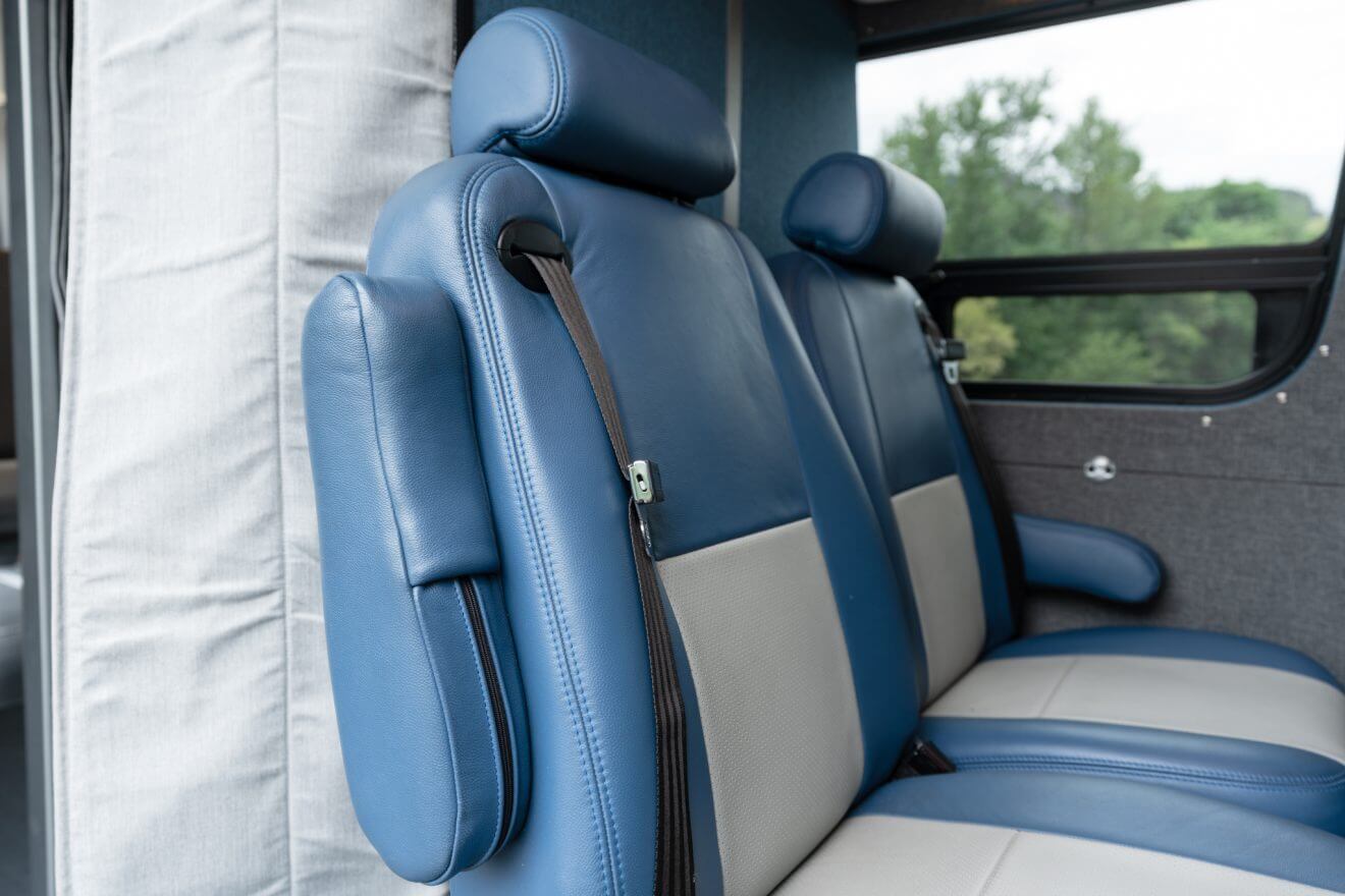 A converted mercedes sprinter 170 extended named Off Grid built by Outside Van