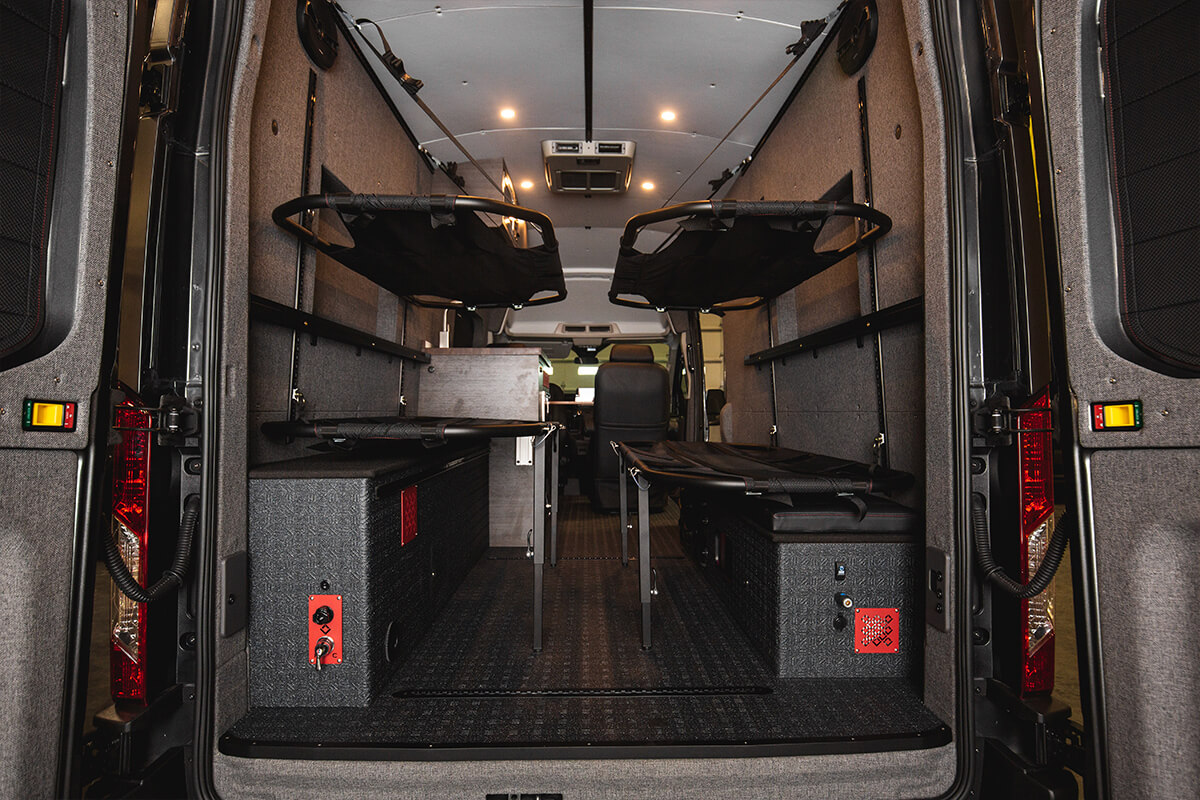 interior of ford transit build by outside van