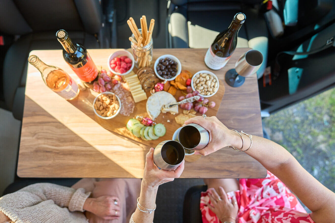 Ladies celebrating mothers day in an outside van