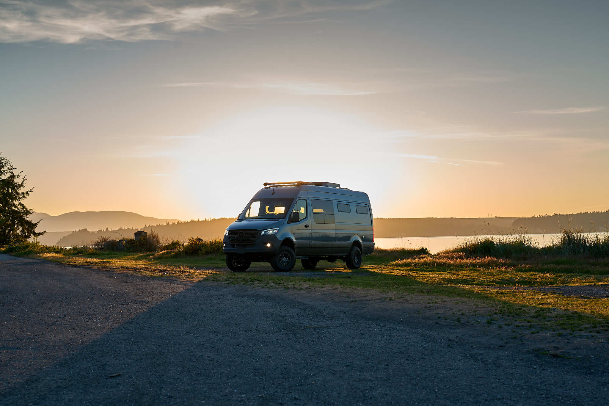 Custom Van, 31 Flavors, by the water during sunset