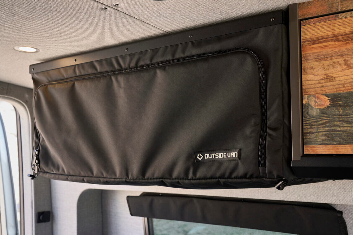 Black Outside Van removable Switchback Cabinet made from powder coated metal and fabric