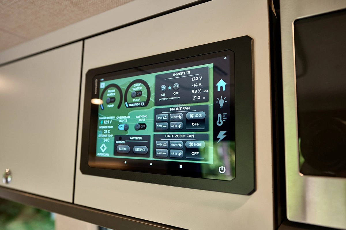 Control Center touchscreen on the Outside Van Parks model
